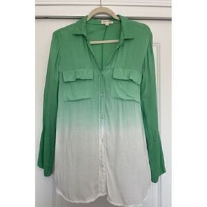 Cloth & Stone Anthropologie Kelly Green Ombre Button Down Long Sleeve Shirt Sz S